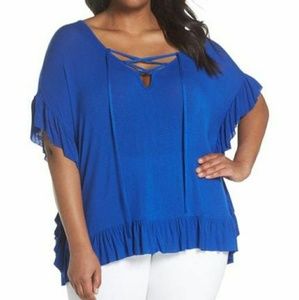 Sejour Flouncy Lace-Up Tee Royal Blue Size 2X